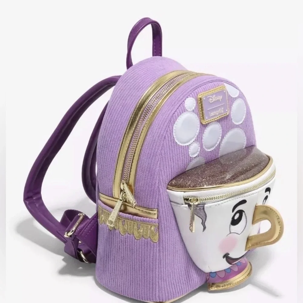 NWT Loungefly Disney Beauty & the Beast Chip Figural Corduroy Mini Backpack